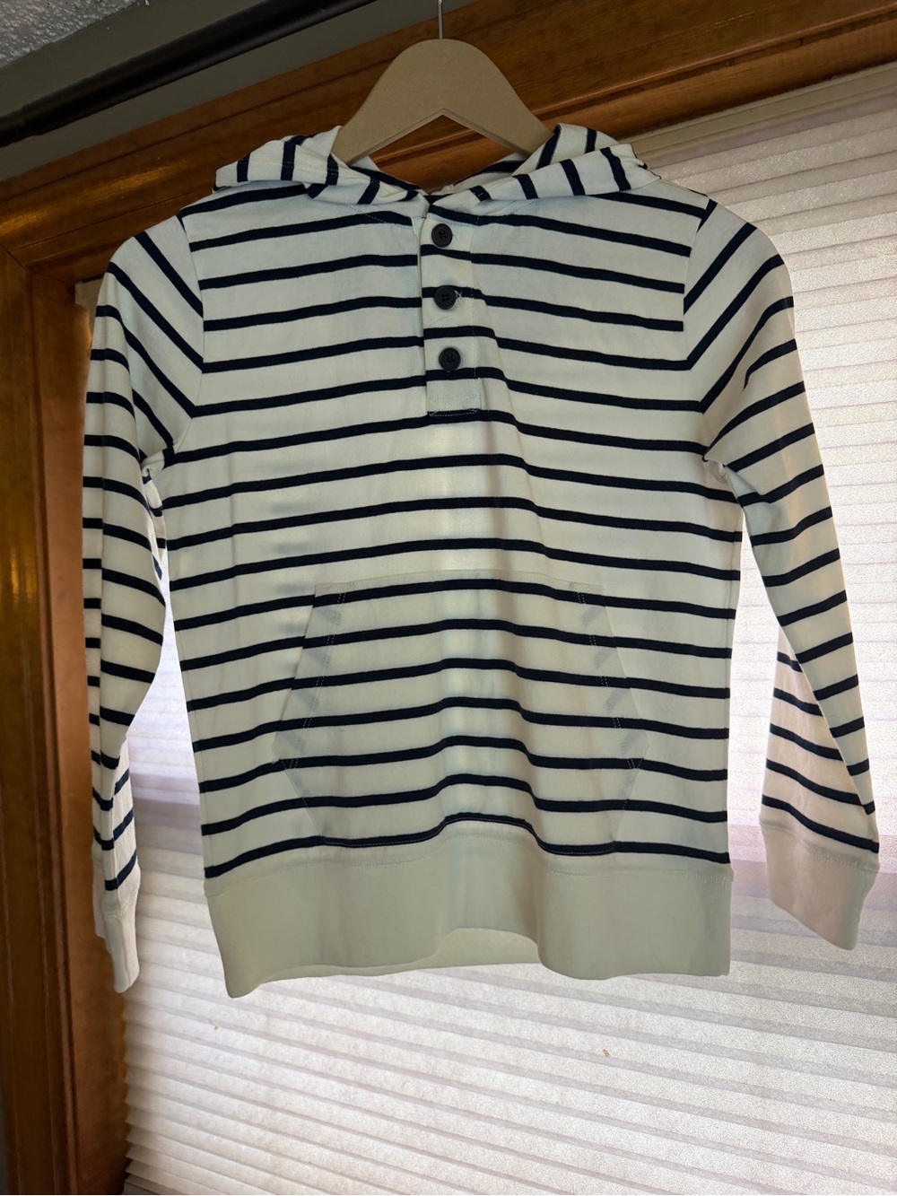 Crewcuts White & Navy Striped Hooded Henley Sweatshirt M 0130